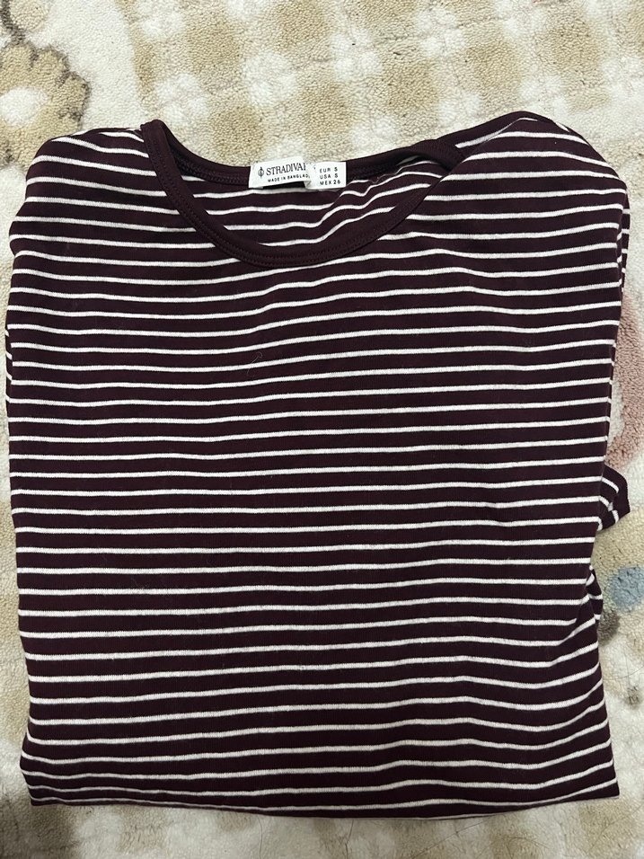 Bordo beyaz çizgili basic - Görsel 5