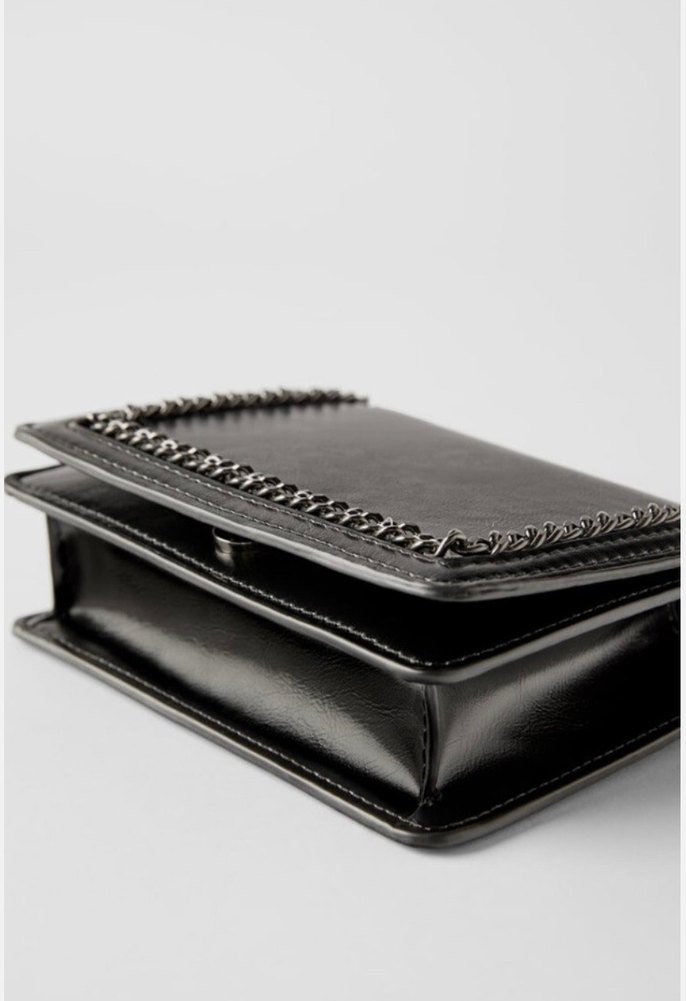 Zincir Detaylı Siyah Deri Zara mini çanta - Görsel 3