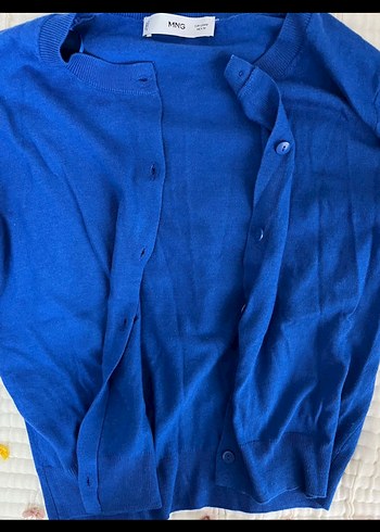 Düğmeli Mavi Kadın Hırka mango - Görsel 3