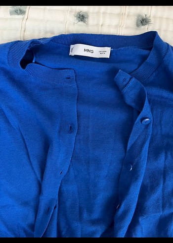 Düğmeli Mavi Kadın Hırka mango - Görsel 4