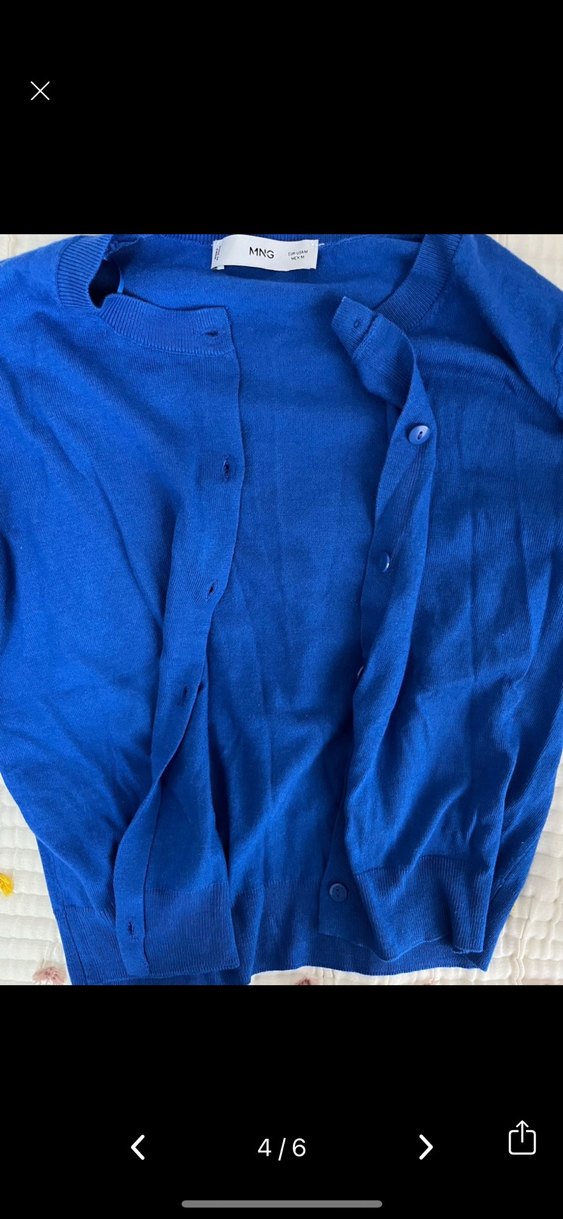 Düğmeli Mavi Kadın Hırka mango - Görsel 3