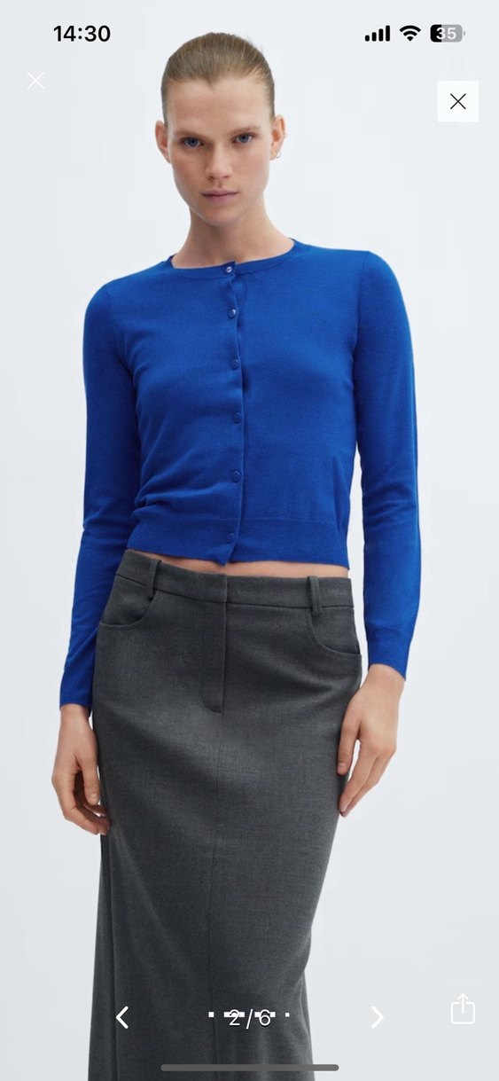 Düğmeli Mavi Kadın Hırka mango - Görsel 2