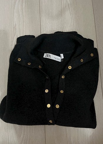 Düğmeli Gri Yün Kadın Kazak Zara - Görsel 2