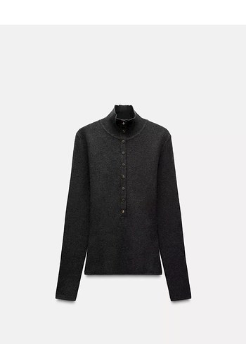 Düğmeli Gri Yün Kadın Kazak Zara - Ana görsel