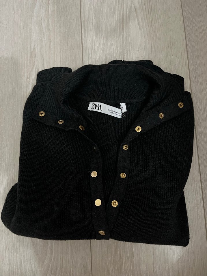 Düğmeli Gri Yün Kadın Kazak Zara - Görsel 2