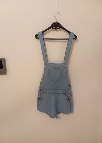 Kız Çocuk Kot Düğmeli Askılı Şort Tulum - Görsel 4