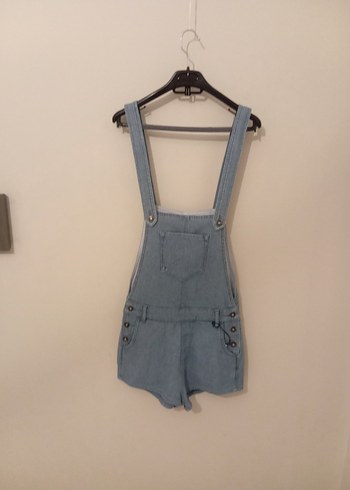 Kız Çocuk Kot Düğmeli Askılı Şort Tulum - Görsel 3