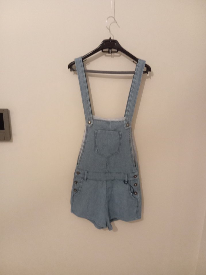 Kız Çocuk Kot Düğmeli Askılı Şort Tulum - Görsel 3