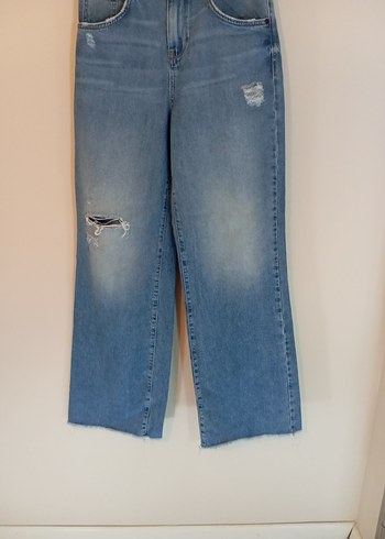 Kadın Mavi Bol Kesim Midi Kot Pantolon - Görsel 2