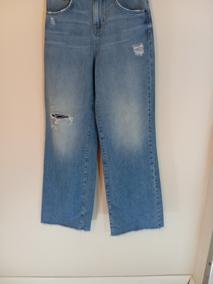 Kadın Mavi Bol Kesim Midi Kot Pantolon - Görsel 2