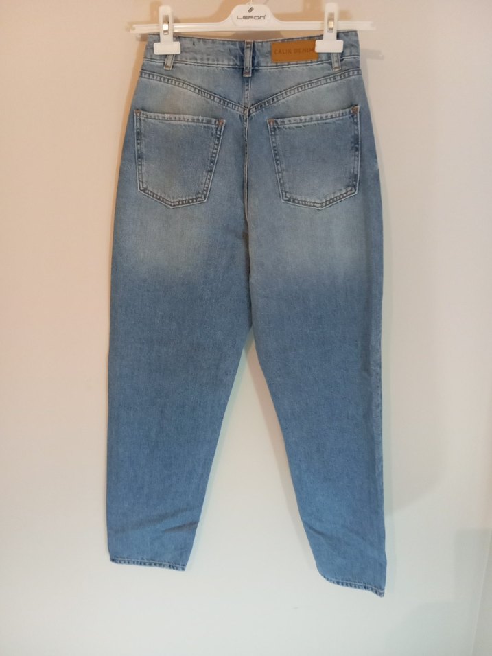 Kadın Gri Mavi Bol Kesim Midi Kot Pantolon - Görsel 3