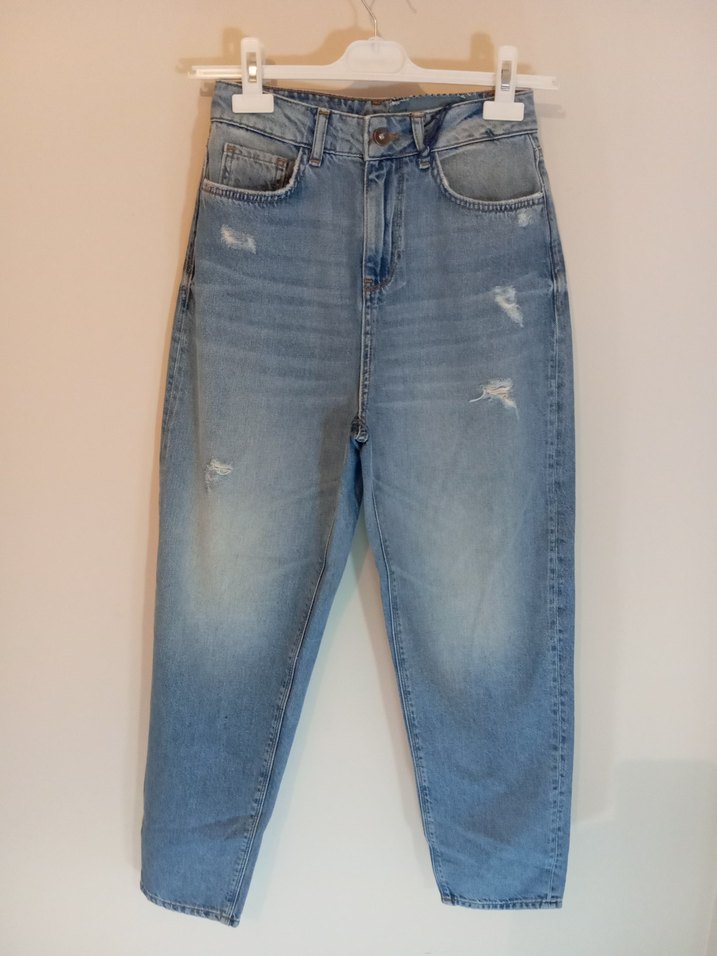 Kadın Gri Mavi Bol Kesim Midi Kot Pantolon - Görsel 2