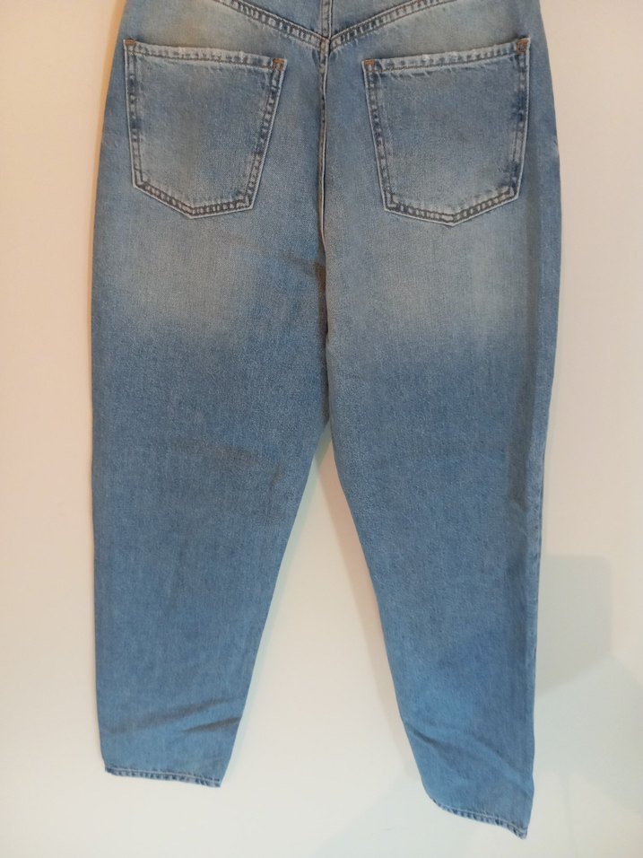 Kadın Gri Mavi Bol Kesim Midi Kot Pantolon - Görsel 4