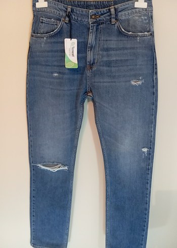 Kadın Bol Kesim Mavi Denim Jean - Görsel 6