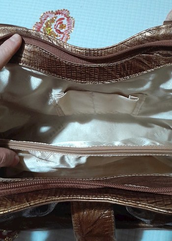 Kahverengi Yılan Desenli Deri Kadın Çanta - Görsel 9