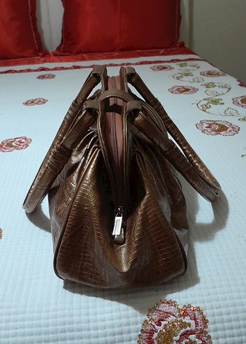 Kahverengi Yılan Desenli Deri Kadın Çanta - Görsel 4