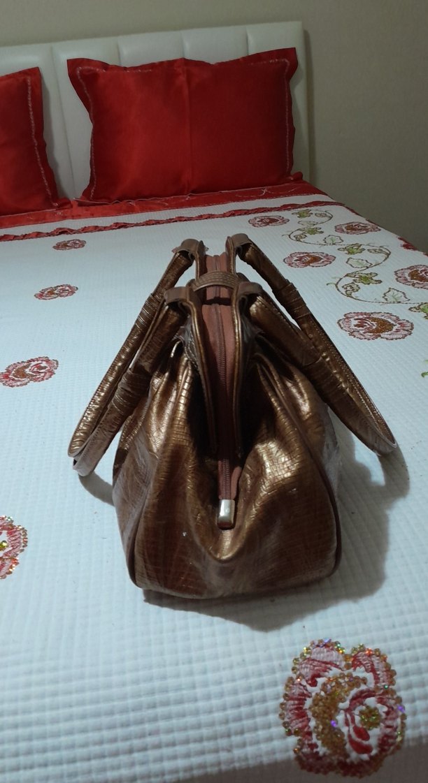 Kahverengi Yılan Desenli Deri Kadın Çanta - Görsel 3