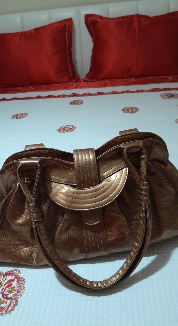 Kahverengi Yılan Desenli Deri Kadın Çanta - Görsel 5