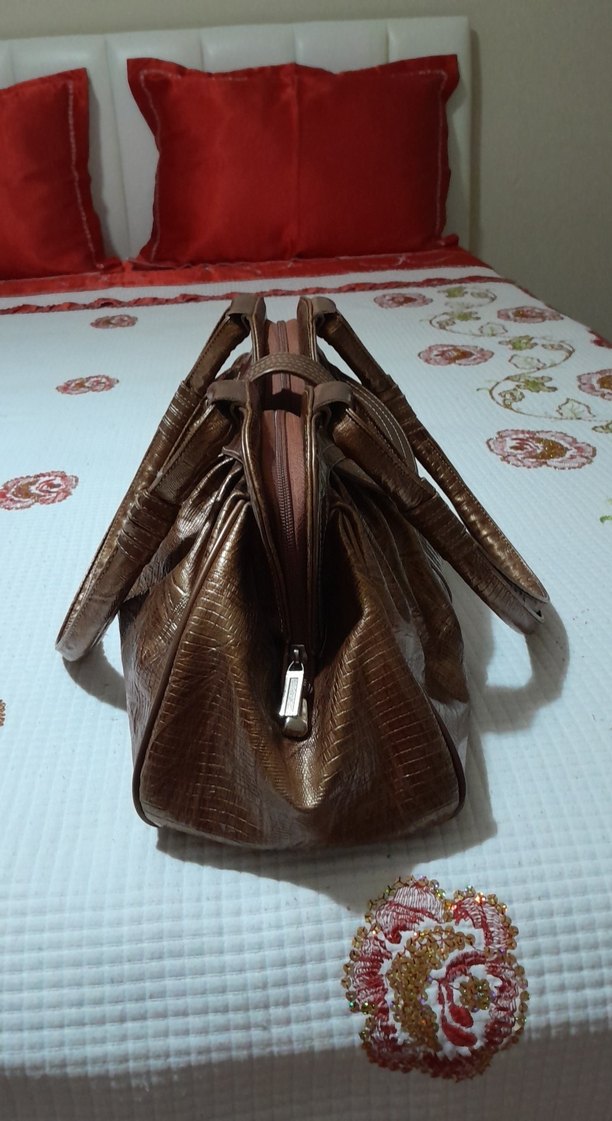 Kahverengi Yılan Desenli Deri Kadın Çanta - Görsel 4