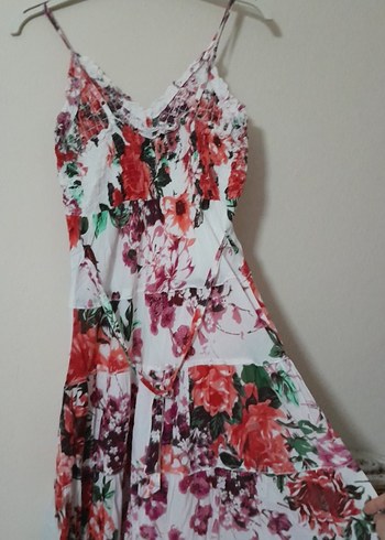 Çiçek Desenli Fırfır Detaylı Uzun Bohem Elbise - Görsel 2