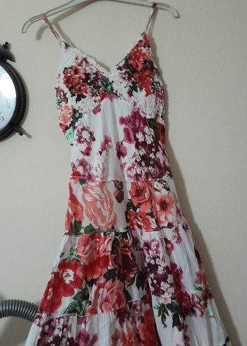 Çiçek Desenli Fırfır Detaylı Uzun Bohem Elbise - Görsel 6