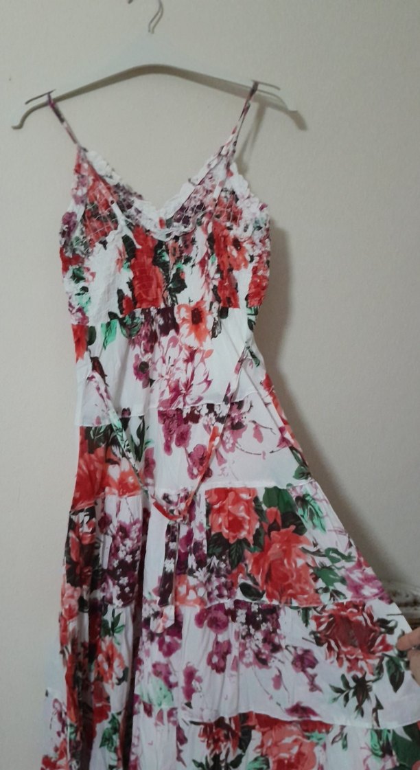 Çiçek Desenli Fırfır Detaylı Uzun Bohem Elbise - Görsel 2