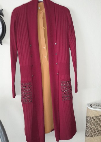 Bordo Uzun Kadın Hırka - Görsel 2