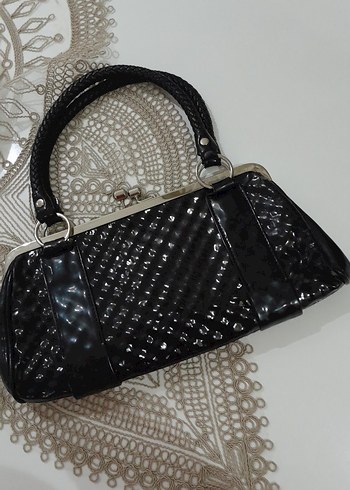 Siyah Parlak Yılan Desenli Deri Clutch Çanta - Görsel 3