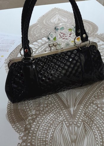 Siyah Parlak Yılan Desenli Deri Clutch Çanta - Görsel 10