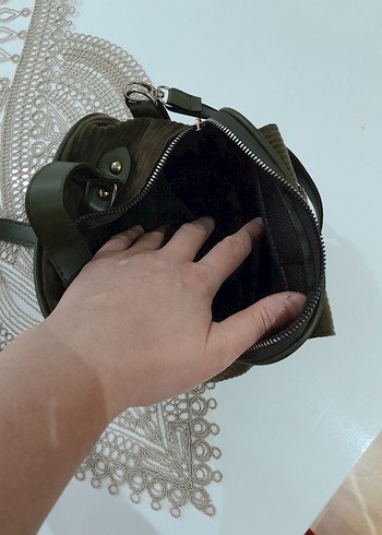 Koyu yeşil Süet Tokalı Kadın Çanta - Görsel 9