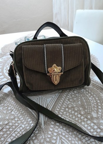 Koyu yeşil Süet Tokalı Kadın Çanta - Görsel 3