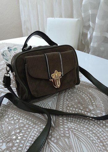 Koyu yeşil Süet Tokalı Kadın Çanta - Görsel 6