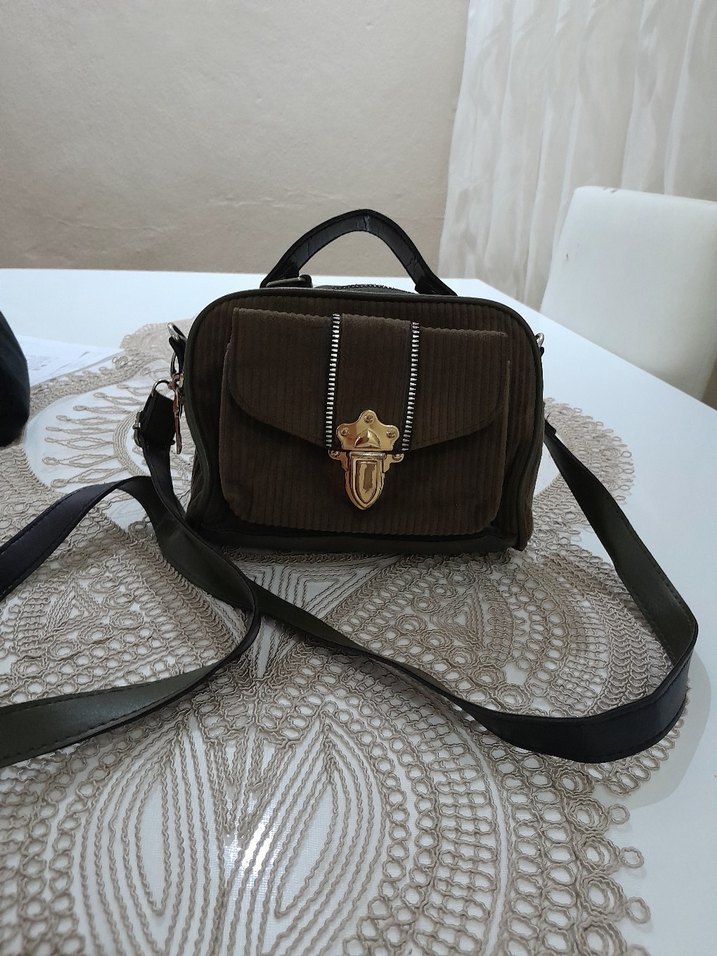 Koyu yeşil Süet Tokalı Kadın Çanta - Görsel 2