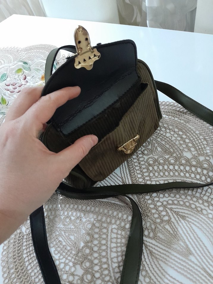 Koyu yeşil Süet Tokalı Kadın Çanta - Görsel 4