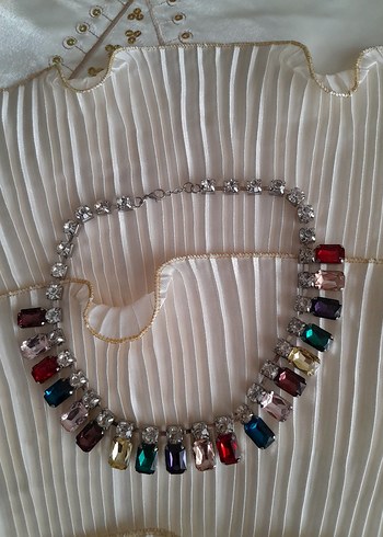 Renkli Taşlı Vintage Midi Kolye - Görsel 3