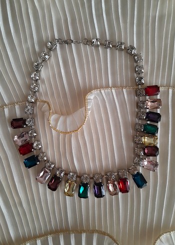 Renkli Taşlı Vintage Midi Kolye - Görsel 2