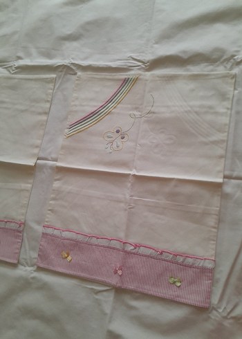 Nakışlı Beyaz Pastel Nevresim ve Çarşaf Takımı - Görsel 12