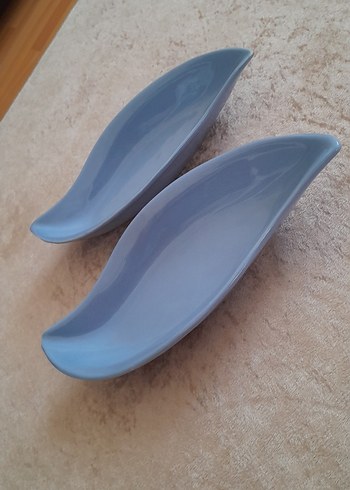 Pastel Mavi Yaprak Şeklinde Servis Tabağı Seti - Görsel 2