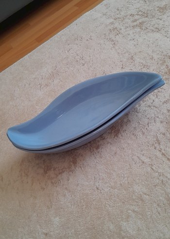 Pastel Mavi Yaprak Şeklinde Servis Tabağı Seti - Görsel 4