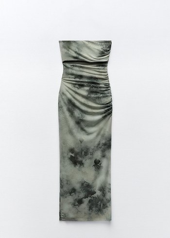 Çok renkli Straplez Uzun Elbise - Görsel 2