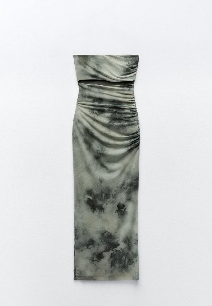 Çok renkli Straplez Uzun Elbise - Görsel 2