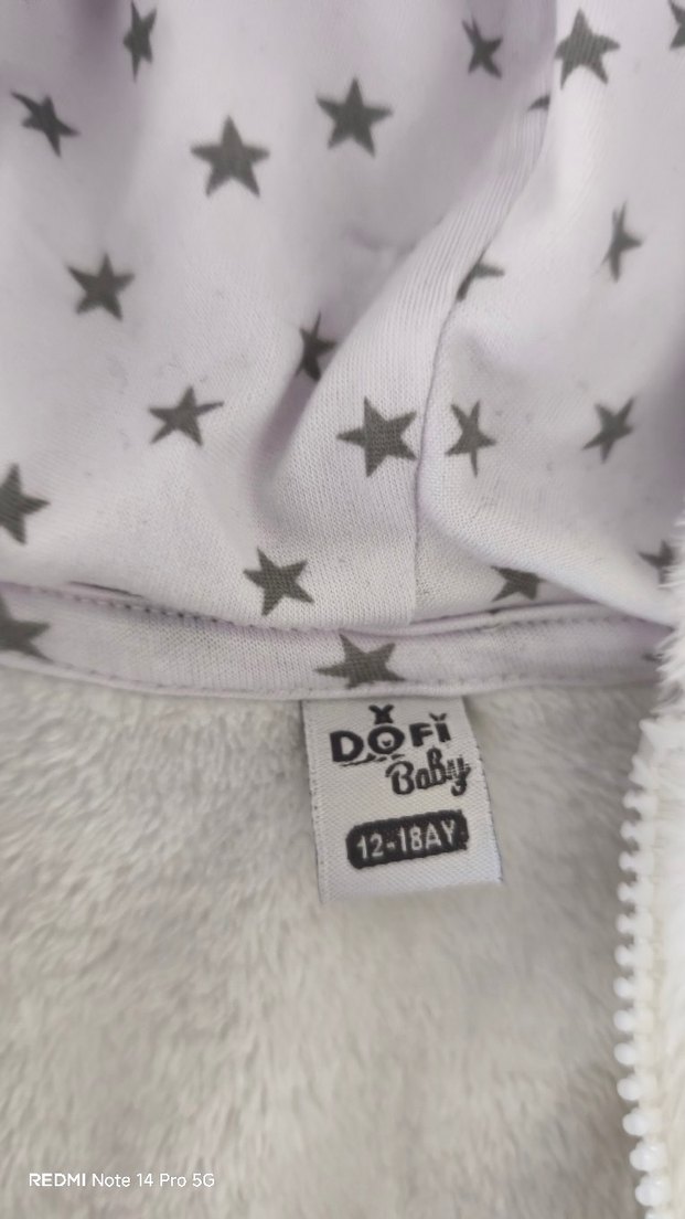 Kız Çocuk Kapüşonlu Beyaz Peluş Ceket - Görsel 2