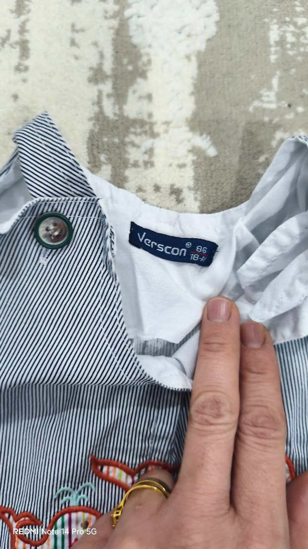 Erkek Çocuk Mavi Düğmeli Tulum - Görsel 2