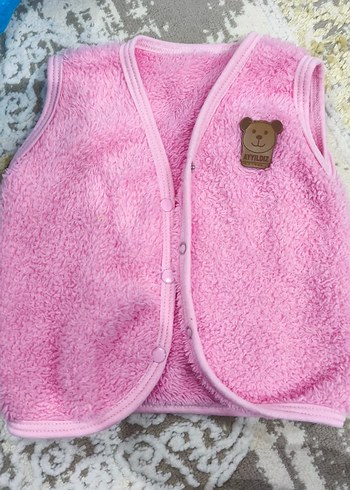 Kız Çocuk Pembe Nakışlı Triko Yelek - Görsel 2