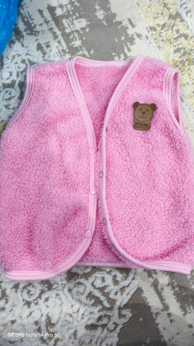 Kız Çocuk Pembe Nakışlı Triko Yelek - Görsel 2