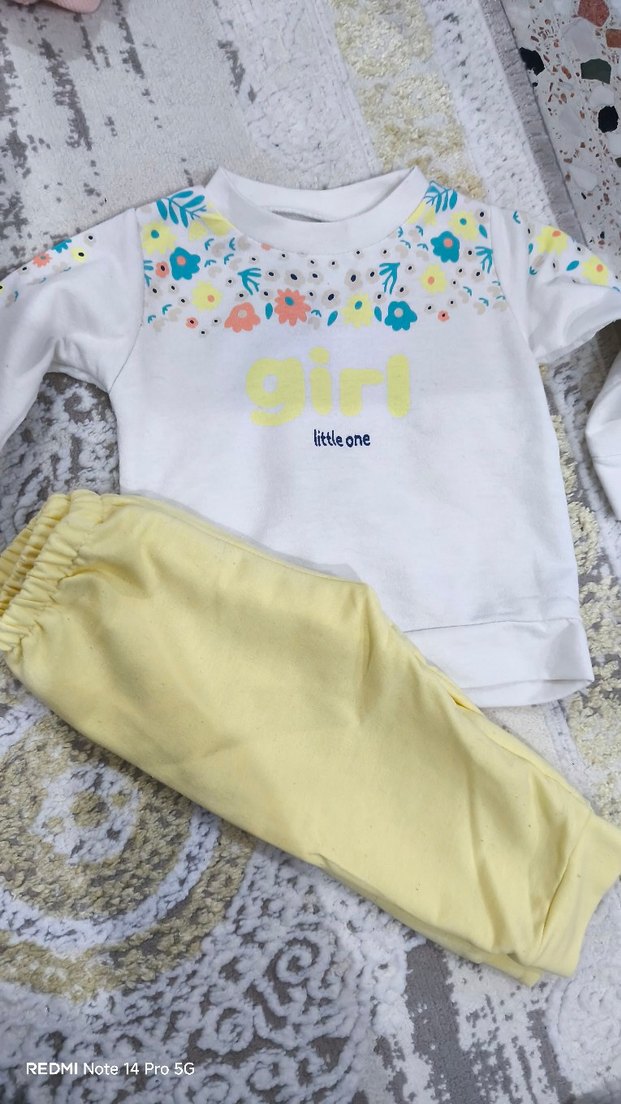 Bebek Kız Uzun Kollu Renkli Desenli Takım - Görsel 2