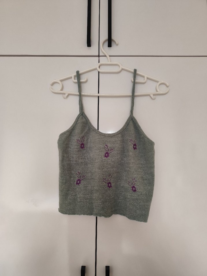 Gri Nakışlı Örgü Kadın Hırka - Görsel 5