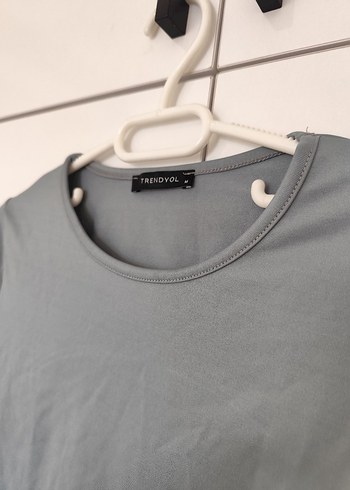 Gri Kadın Uzun Kollu Crop Top - Görsel 3