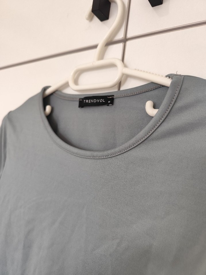 Gri Kadın Uzun Kollu Crop Top - Görsel 3