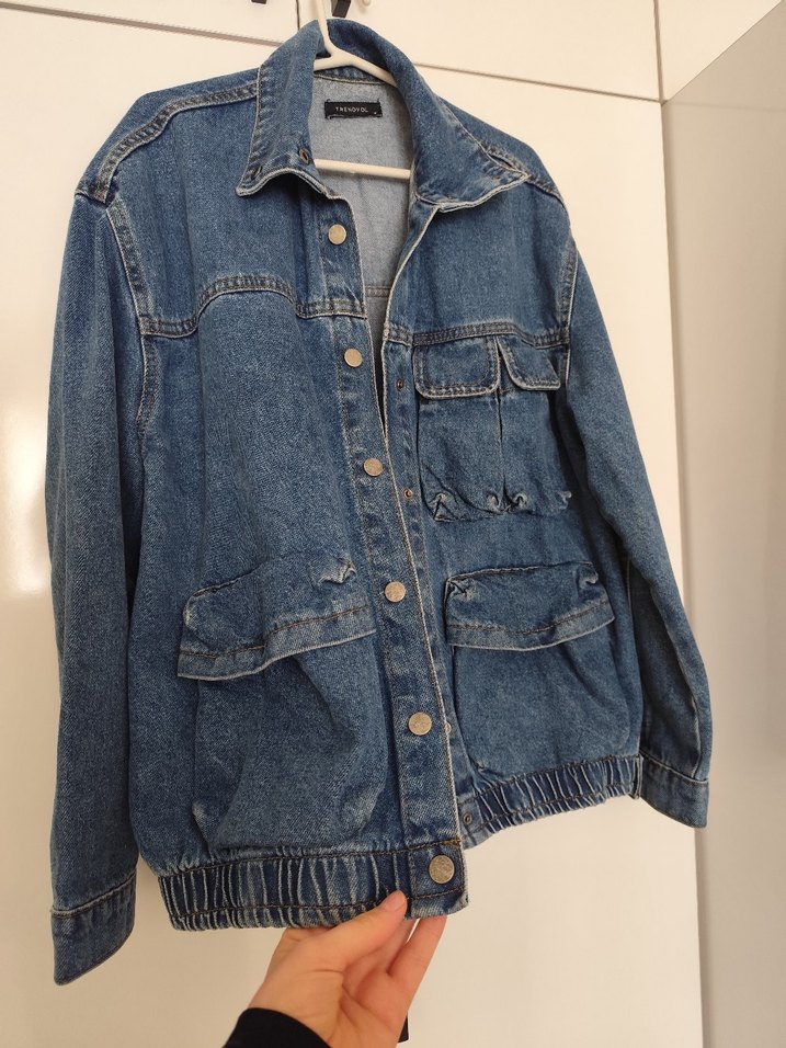 Düğmeli Kadın Mavi Denim Ceket - Görsel 3